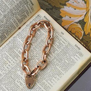 9k Rose Gold Large Link Bracelet with Heart Padlock